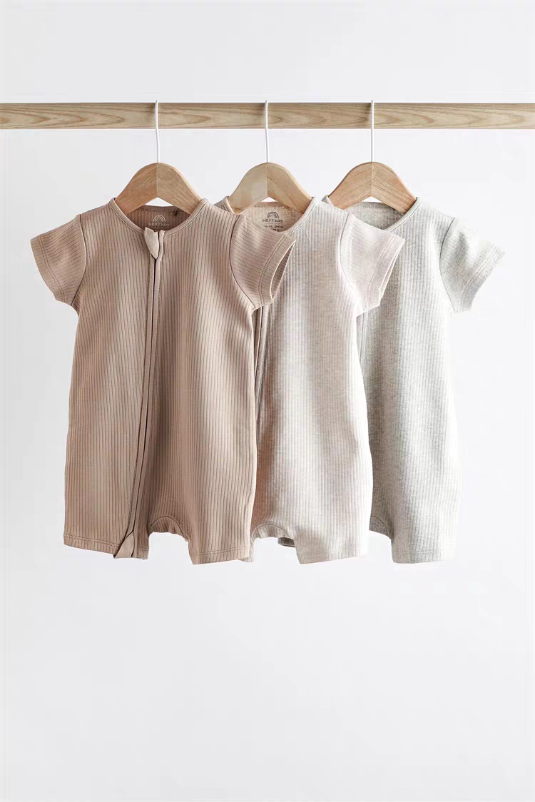 现货英国NEXT进口婴儿短袖哈衣男女宝宝纯棉夏季拉链连体连裤爬服