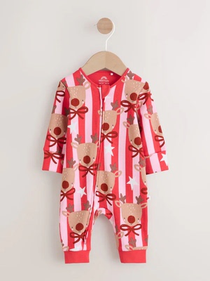 英国Next童装25新款男女宝宝婴儿圣诞驯鹿不包脚拉链连体衣爬爬服