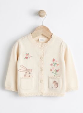 英国Next童装24新款新生婴儿女宝宝绣花兔子纯棉长袖毛衣针织开衫