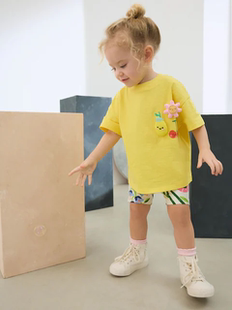 现货英国Next童装25夏新女童宝宝纯棉卡通短袖上衣+裤子休闲套装