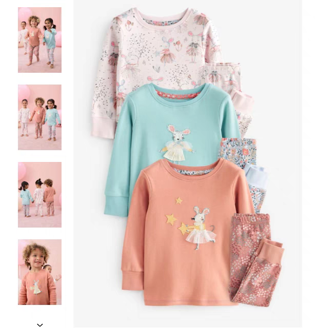 现货英国Next童装女童粉蓝色碎花老鼠长袖纯棉家居服睡衣秋裤3套,童装/婴儿装/亲子装,家居服套装,淘宝优惠券,粉丝福利购,淘宝优惠卷