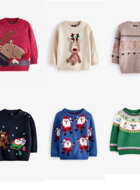 现货英国NEXT童装冬新男童男宝宝圣诞驯鹿企鹅卡通套头针织衫毛衣