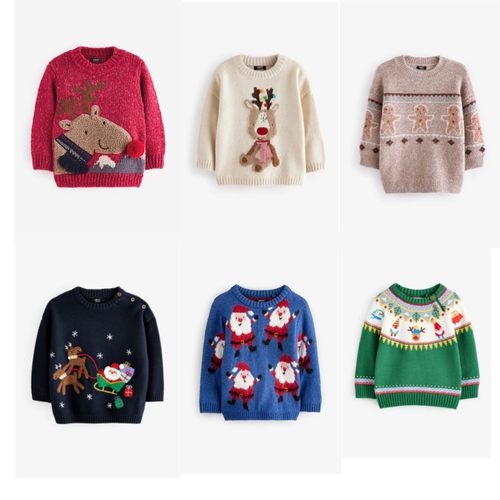 现货英国NEXT童装冬新男童男宝宝圣诞驯鹿企鹅卡通套头针织衫毛衣