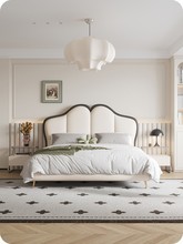 法式复古花瓣靠背板现代简约主卧双人床头时尚奶油风实木软包床