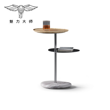 魅力大师实木角几豪华别墅客厅沙发边几圆形双层极简大理石小茶几