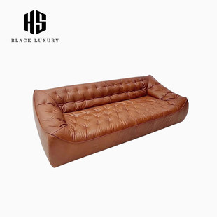 HEISHE Belt豆袋沙发云朵客厅中古风磨砂布艺沙发直排三人位 Bean