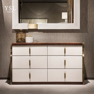 Capital家具意式 轻奢实木真皮六斗柜别墅卧室收纳柜定制