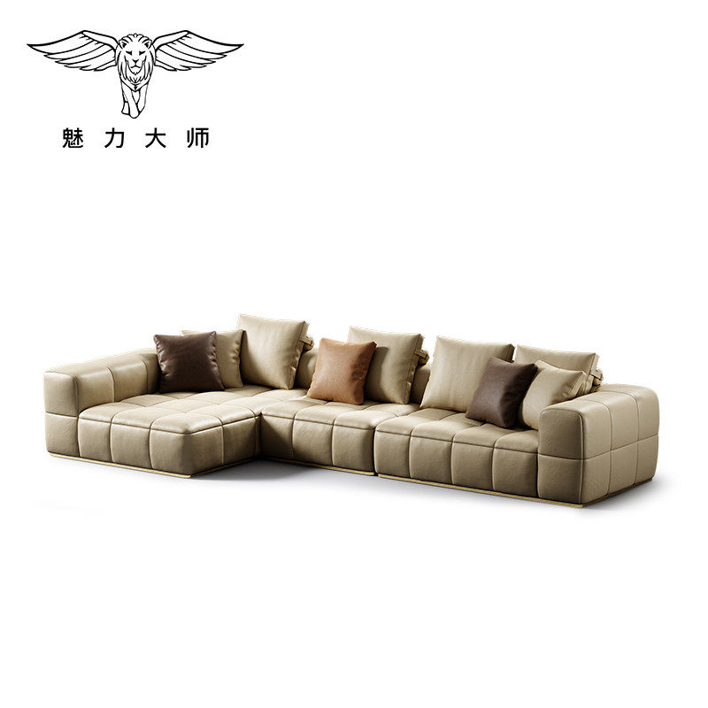 魅力大师意式极简真皮沙发豪华别墅全屋搭配轻奢模块沙发边几组合