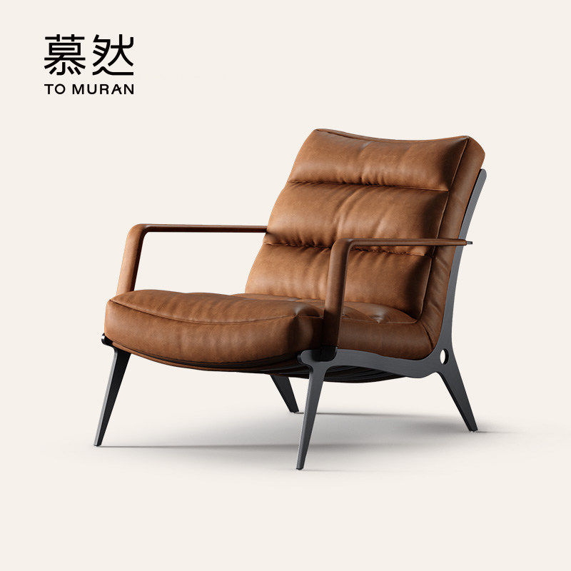 Muran慕然真皮休闲椅别墅艺术全屋搭配客厅老虎椅意式单人沙发椅