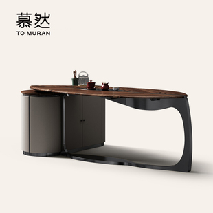 Muran慕然轻奢茶桌高级感家用泡茶桌别墅创意树叶胡桃木实木茶台