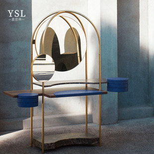 芬迪梳妆台家具意式 轻奢金色拱形梳妆台高端家具上海定制 时尚