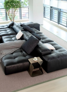 saba像素沙发复刻高定岛屿横厅全青皮头层牛皮豆腐块模块双面沙发