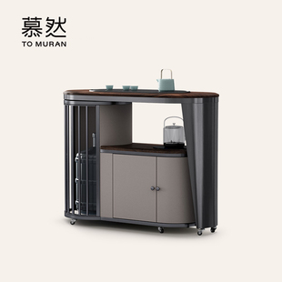 Muran慕然胡桃木茶桌阳台可旋转茶车1米现代轻奢家用极简移动茶台