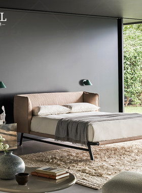Meridiani简约布艺床靠背垫软包Minimalist fabric double bed