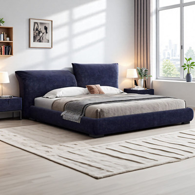 花瓣床意大利布艺双人床意式极简1.8米1.5软包靠背可调节大床