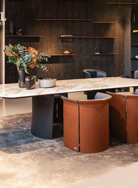 宾利长餐桌简约大理石实木Simple marble long dining table