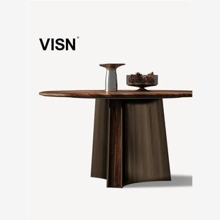 VISN 设计师实木饭桌 黑胡桃餐桌 轻奢高端家用大理石圆餐桌
