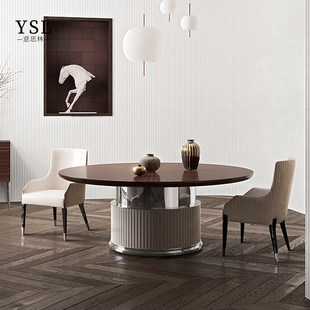 dining Capital圆形餐桌Simple leather wood table solid
