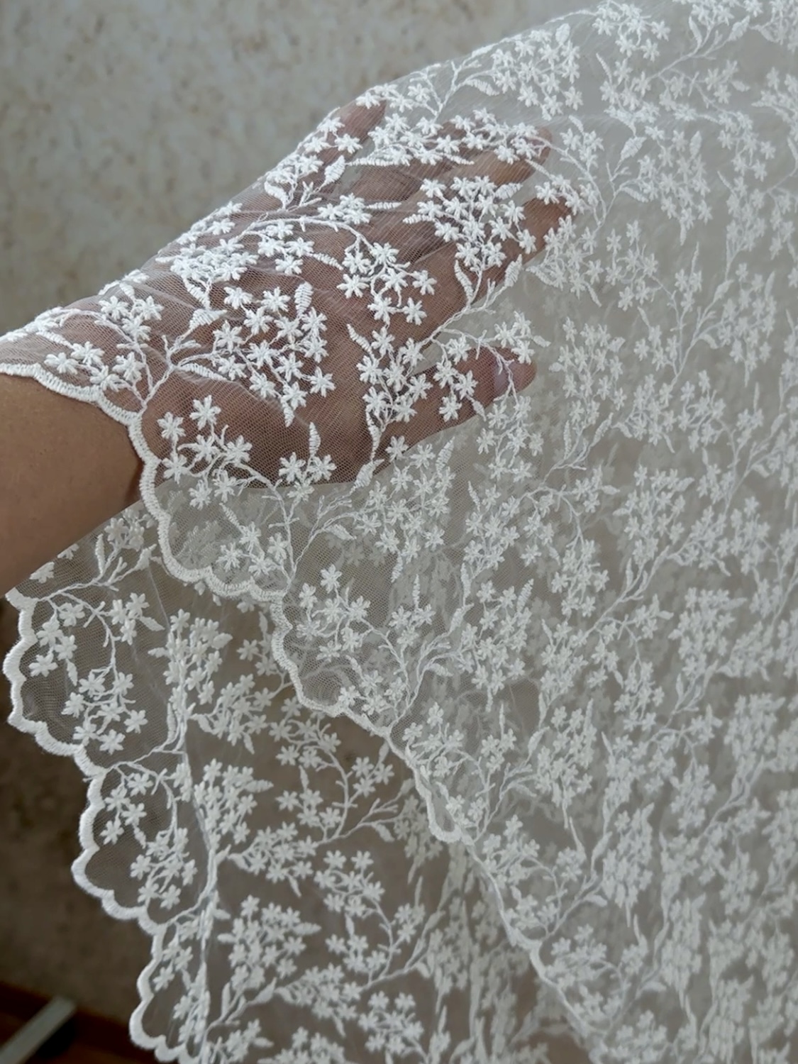 米色棉线刺绣蕾丝网纱面料绣花辅料服装连衣裙旗袍婚纱设计师布料