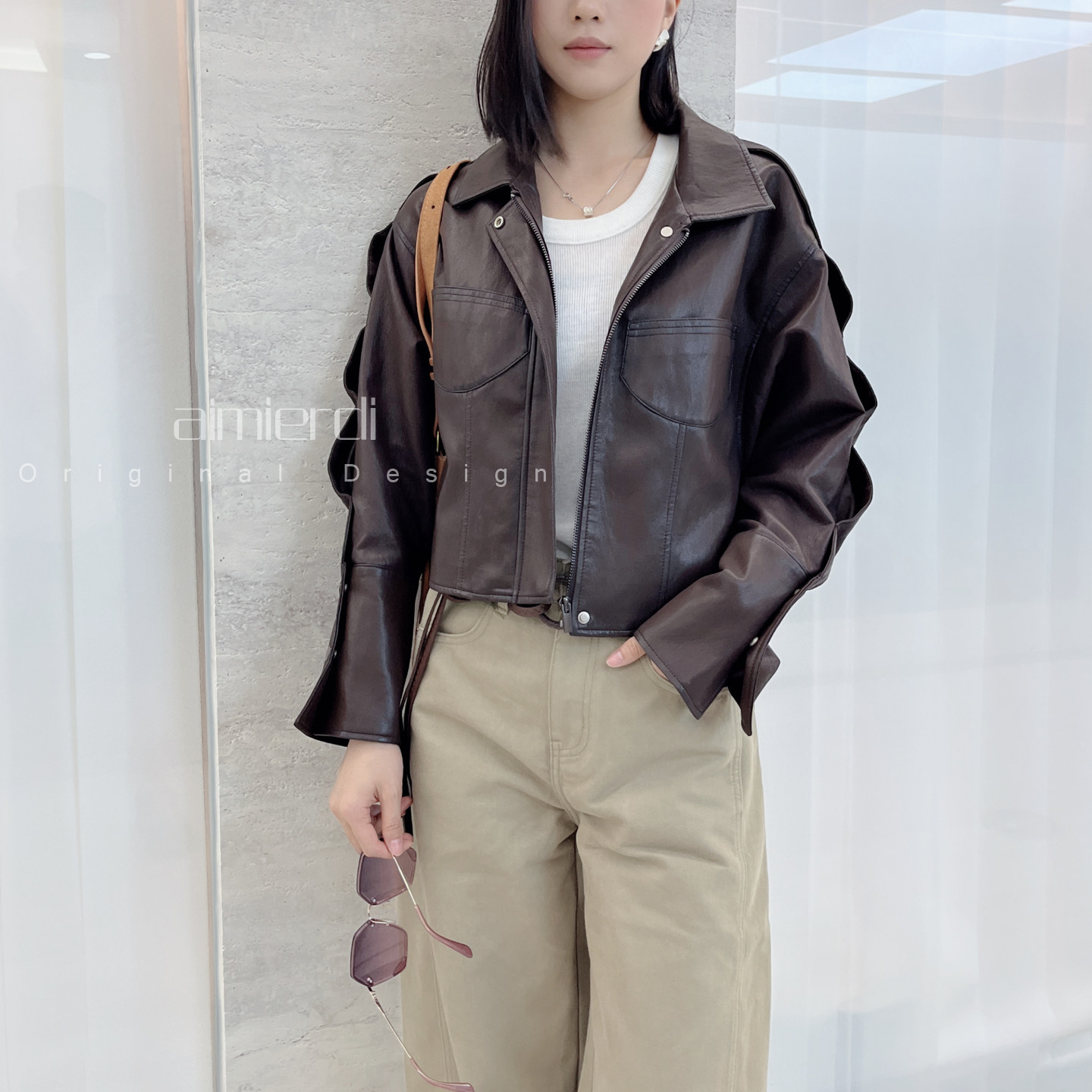 韩式个性设计短款蛋白皮衣港风范