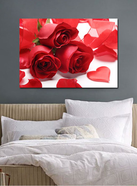 卧室装饰画床头简约现代单幅无框画温馨浪漫挂画宾馆酒店背景壁画