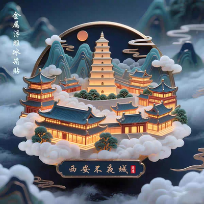 陕西西安不夜城金属冰箱磁贴文创纪念品家居装饰品旅游景点小礼物