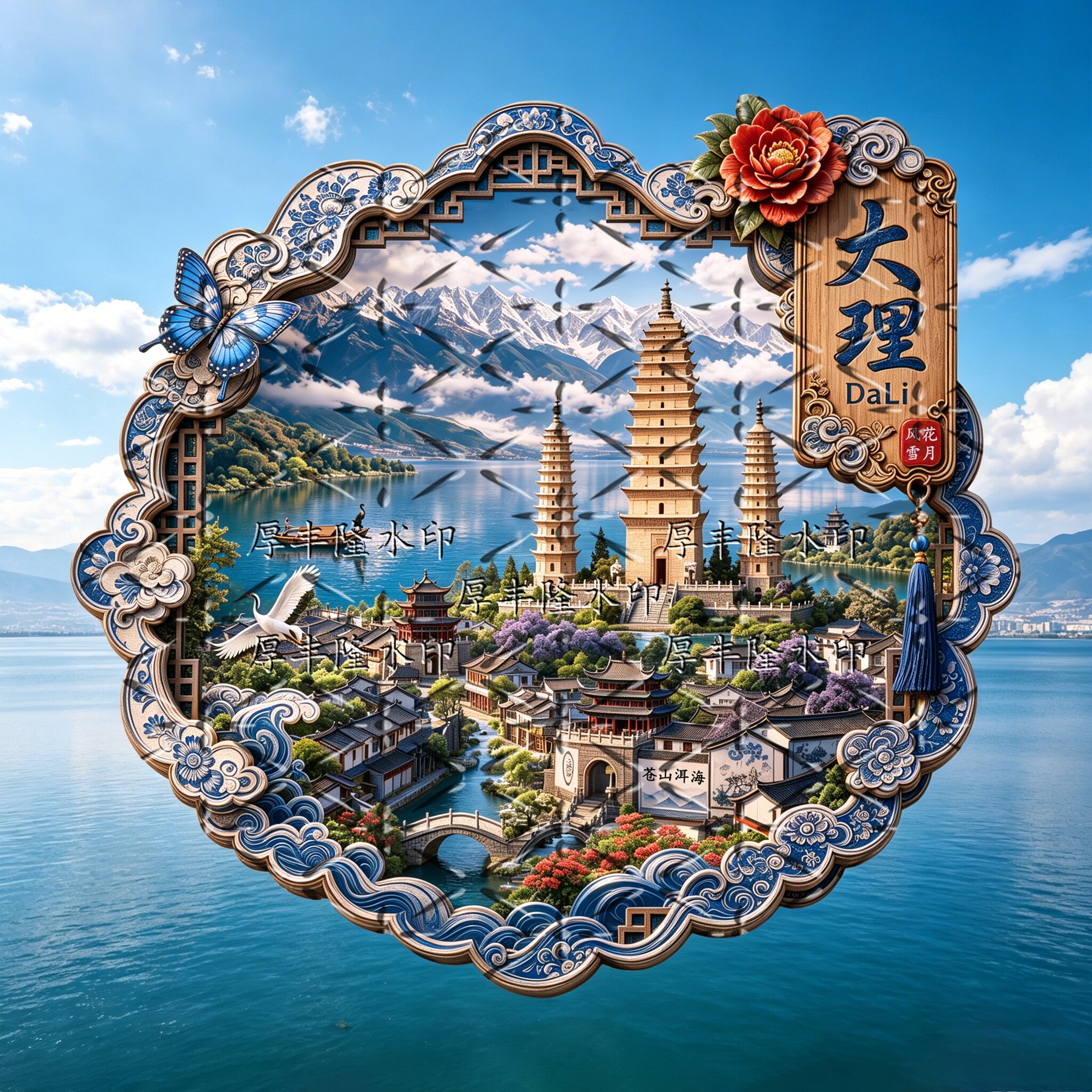 大理苍山洱海浮雕冰箱贴云南旅游文创立体金属磁贴打卡伴手礼物