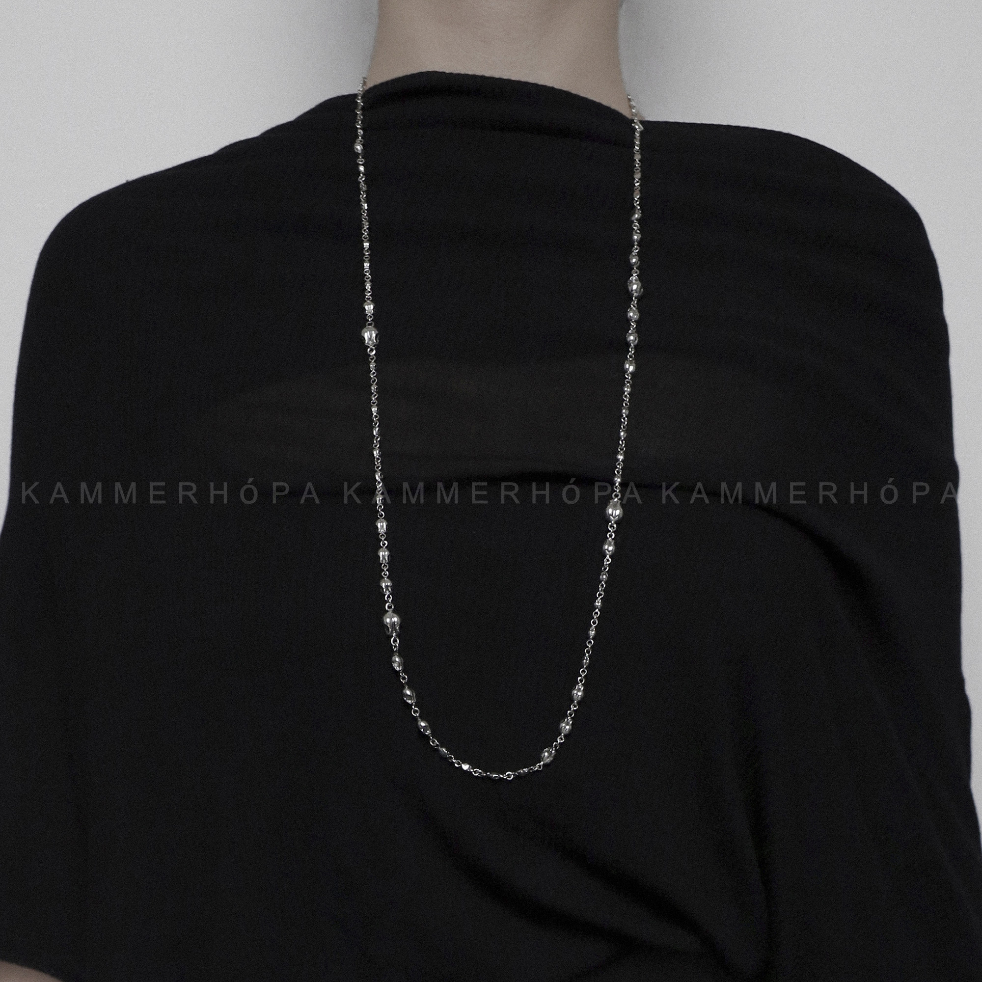 kammerhopa 骷蕾丝925银大小骷髅头拼接设计感长项链毛衣链新品