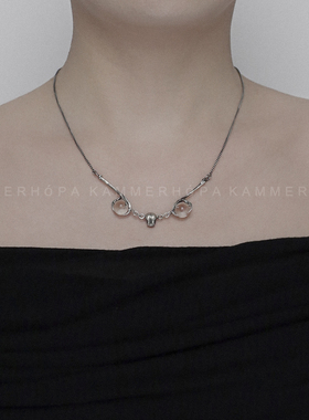 kammerhopa 设计师品牌925银做旧哑光骷髅与骨骼镶嵌水晶球项链25