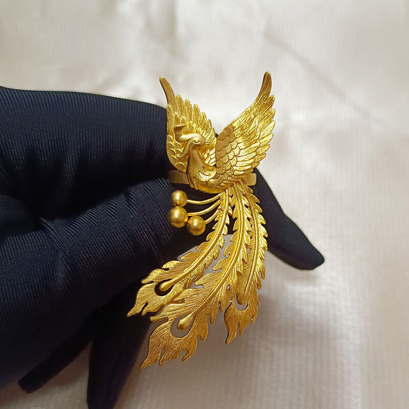沙金古法超大凤凰戒指女活口仿真黄金结婚三金指环轻奢不掉色首饰图片