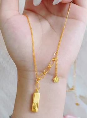 吉上吉上上签吊坠项链女仿真黄金小众高级感锁骨链不掉色沙金饰品