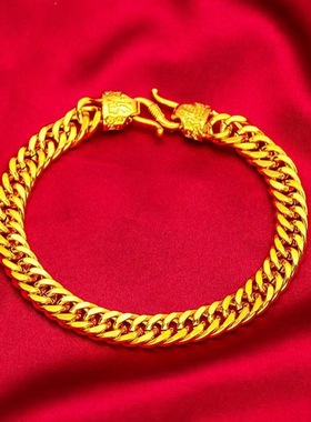 男士霸气福字头老板手链轻奢高级感中老年手串假金仿黄金沙金饰品