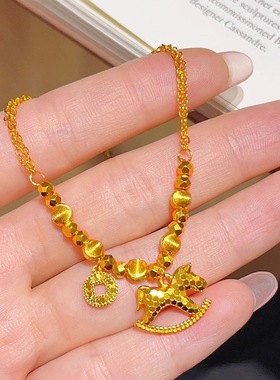 猫眼碎冰冰马上有钱手链女仿真黄金转运珠手串小众高级沙金饰品