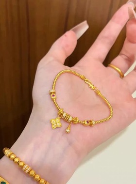 沙金饰品水滴四叶草盘缠手链女仿黄金小众轻奢高级感手串久不掉色