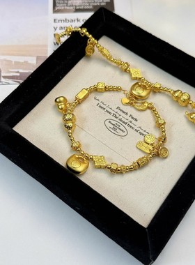 沙金饰品小胖福葫芦盘缠手链女仿真黄金实心手串轻奢高级感不掉色