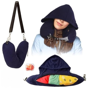 连帽兜可填充衣物头枕 连帽U型枕头收纳袋 飞机旅行枕头颈枕套