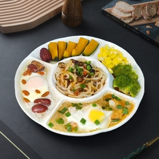 风车盘分格盘子陶瓷菜盘卤味盘多格餐具网红蒸菜饺子盘家用五格盘