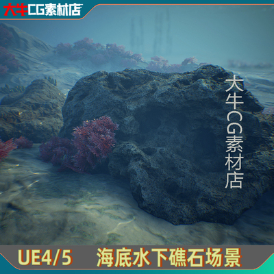 UE4虚幻ue5 海底二战飞机潜艇残骸 礁石水藻水下环境场景