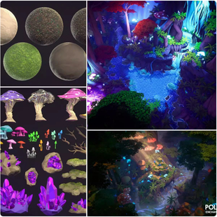 虚幻UE5风格化魔法森林环境场景卡通资产模型材质植物二次元低聚