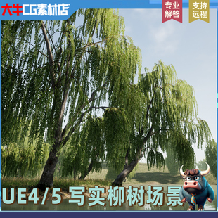 UE4虚幻ue5 写实岸边柳树 水塘垂柳春柳 柳树模型环境场景