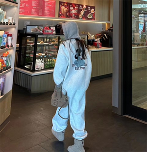 收口哈伦休闲运动裤 女装 两件套 宽松加绒卫衣套装 韩国卡通洋气时尚