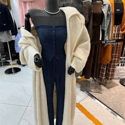 大翻领中长款毛衣开衫外套女秋冬气质宽松慵懒风高级感懒人针织衫