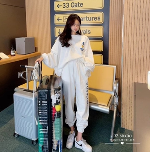 2024春装 套装 新款 长裤 卡通运动休闲圆领卫衣束脚卫裤 韩国洋气时尚