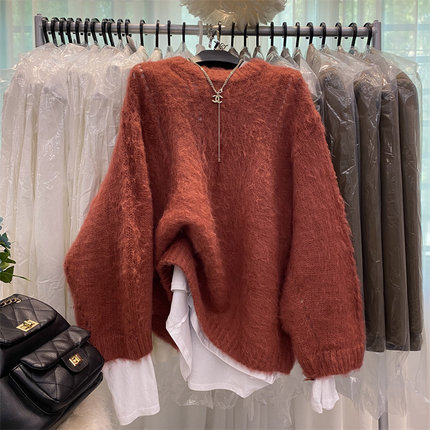 韩国东大门宽松慵懒风马海毛毛衣外套2025新款春季羊绒针织衫上衣