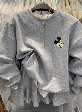 灰色圆领炸街chic港风卫衣配短裙套装 小个子A字鱼尾半身裙两件套