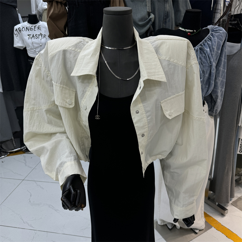 抽绳暗扣短款长袖衬衫防晒外套女