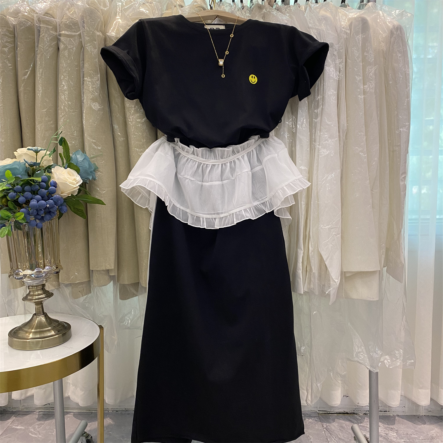 纯棉短袖T恤显瘦遮肉休闲连衣裙