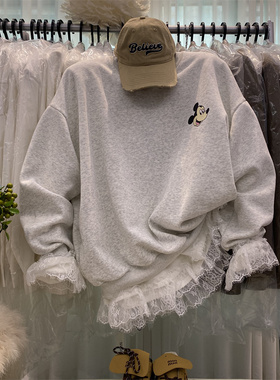 爆款卡通米奇高街时尚圆领灰色卫衣早春新款女装百搭宽松显瘦上衣