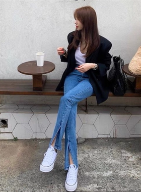 直筒牛仔裤女秋冬2024年新款爆款小个子宽松高腰窄版阔腿裤子春秋