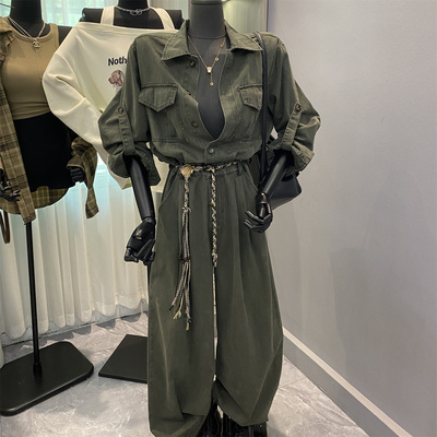 绿色工装连体裤阔腿裤长裤连身衣